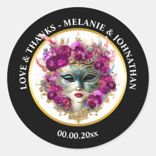 Venetiaans masker maskerade bal dame roos elegant ronde sticker