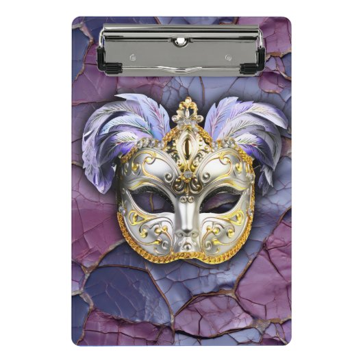 Venetiaans masker met lavendelveren mini klembord (Voorkant)