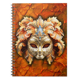 Venetiaans masker met Oranje pruimen op rode achte Notitieboek