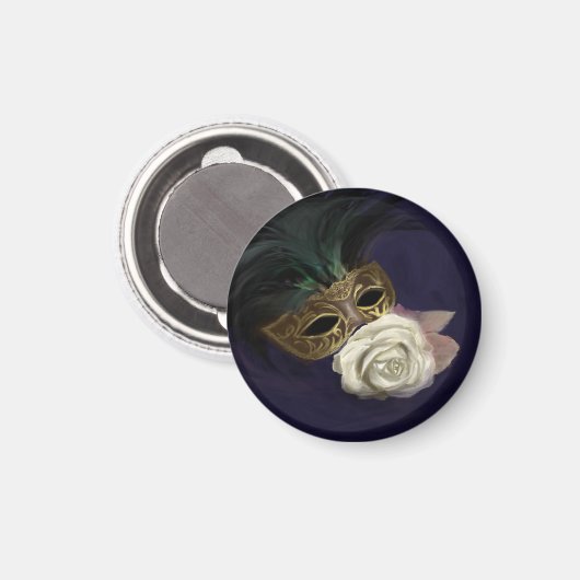 Venetiaans masker met witte roos magneet (Voorkant / Achterkant)