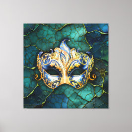 Venetiaans masker op Blauwgroen-blauwe achtergrond Canvas Afdruk