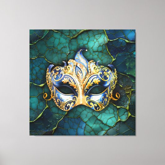 Venetiaans masker op Blauwgroen-blauwe achtergrond Canvas Afdruk (Voorkant)