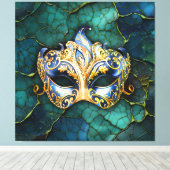 Venetiaans masker op Blauwgroen-blauwe achtergrond Canvas Afdruk (Insitu (Houten vloer))