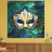 Venetiaans masker op Blauwgroen-blauwe achtergrond Canvas Afdruk (Insitu (Woonkamer))