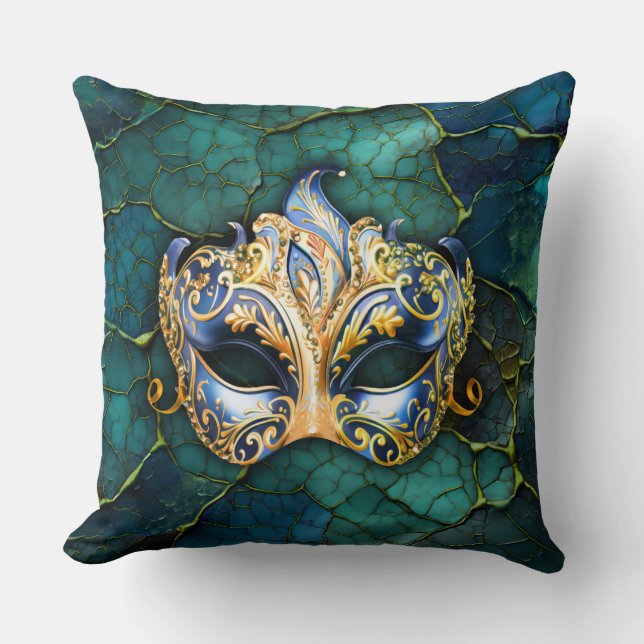 Venetiaans masker op Blauwgroen-blauwe achtergrond Kussen (Voorkant)