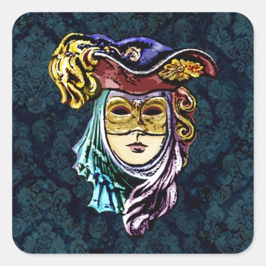 Venetiaans masker op donkere Damaskische achtergro Vierkante Sticker (Voorkant)