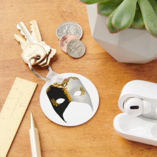 Venetiaans Masque: Zwart, wit en goud Sleutelhanger