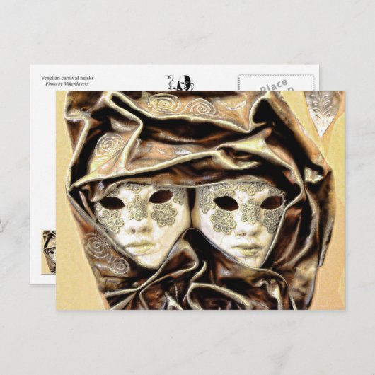 Venetiaanse carnavalmaskers briefkaart (Voorkant / Achterkant)