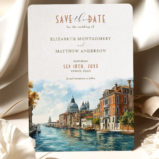 Venetiaanse Elegantie Waterfront Save-the-Date Kaart