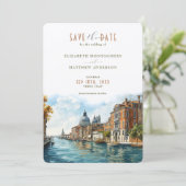 Venetiaanse Elegantie Waterfront Save-the-Date Kaart (Staand voorkant)