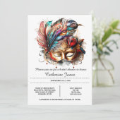 Venetiaanse gemaskerde bal gezichtsmasker veren ca kaart (Staand voorkant)