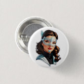 Venetiaanse gemaskerde dame ronde button 3,2 cm (Voorkant /achterkant)