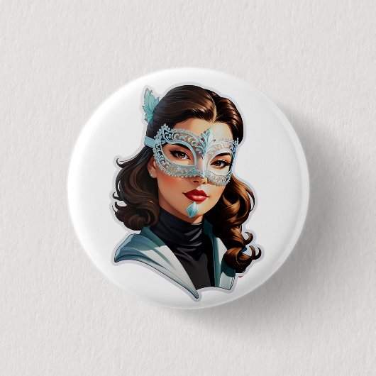 Venetiaanse gemaskerde dame ronde button 3,2 cm (Voorkant)