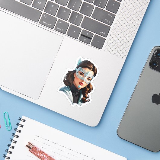 Venetiaanse gemaskerde dame sticker (Laptop met iPhone)