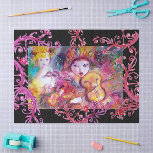 VENETIAANSE GEMASKERDE GEZICHTEN, HARLEKIJN EN COL TISSUEPAPIER (Craft)