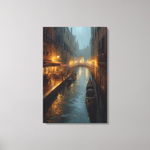 Venetiaanse Gloed – Regenachtige Nachtverlichting Canvas Afdruk