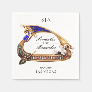 Venetiaanse gondel  zwart-wit bruiloft servet