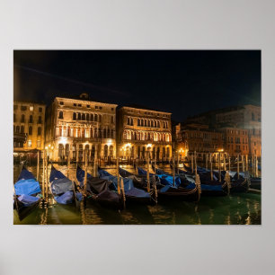 Venetiaanse gondels bij nacht poster