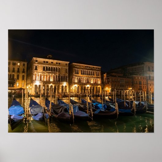 Venetiaanse gondels bij nacht poster (Voorkant)