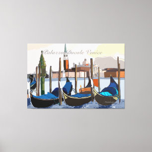 Venetiaanse gondels bij Palazzo Ducale Venetië Canvas Afdruk