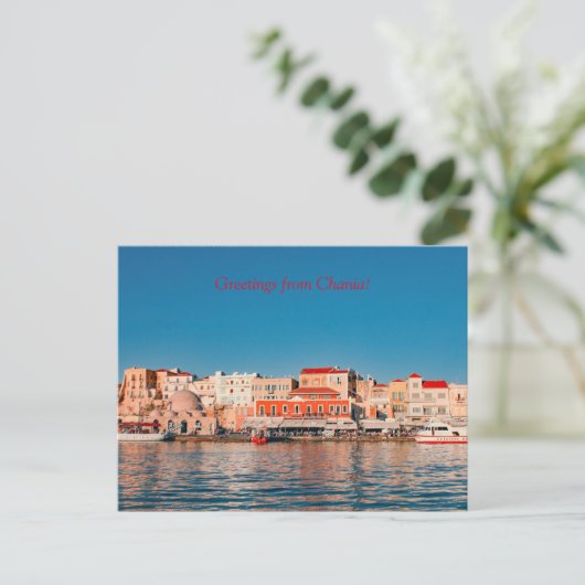 Venetiaanse haven in Chania op het blauwe uur op K Briefkaart (Staand voorkant)