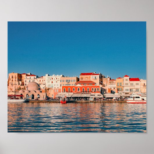 Venetiaanse haven in Chania op het blauwe uur op K Poster (Voorkant)