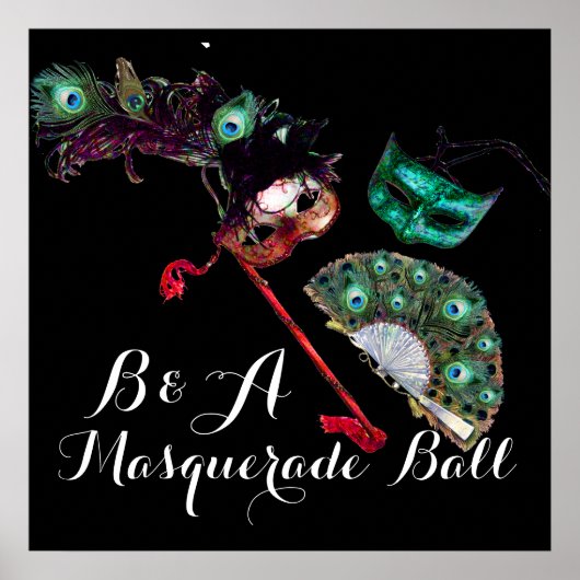 VENETIAANSE MARDI GRAS MASKERS MASKERBAL MONOGRAM POSTER (Voorkant)