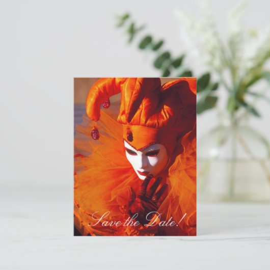 Venetiaanse Masker Save-the-Date Kaarten (Staand voorkant)