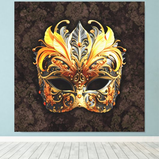 Venetiaanse maskerade gouden masker canvas afdruk (Insitu (Houten vloer))