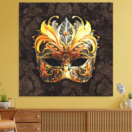 Venetiaanse maskerade gouden masker canvas afdruk (Insitu (Woonkamer))