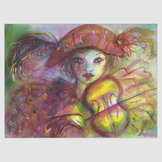 VENETIAANSE MASKERADE / HARLEKIJN VIOOLSPELER TISSUEPAPIER (Voorkant)