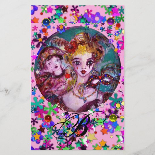 VENETIAANSE MASKERADE LIEFHEBBERS, MASKERS CONFETT BRIEFPAPIER (Voorkant)