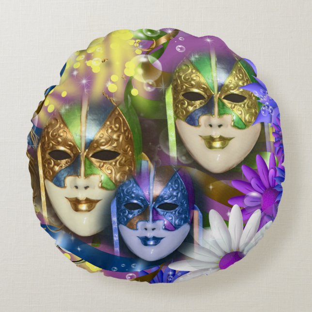 Venetiaanse maskerade quinceanera maskers ROND Rond Kussen (Voorkant)