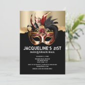 Venetiaanse maskerade verjaardagsglam masker roos  kaart (Staand voorkant)