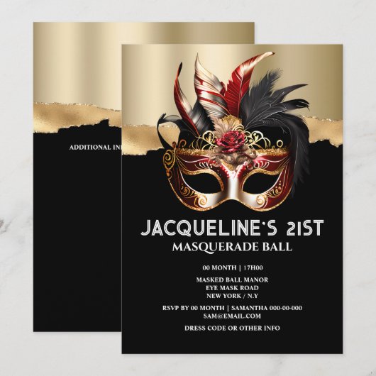 Venetiaanse maskerade verjaardagsglam masker roos kaart (Voorkant / Achterkant)