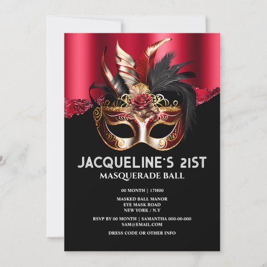 Venetiaanse maskerade verjaardagsmasker rood goud  kaart (Voorkant)