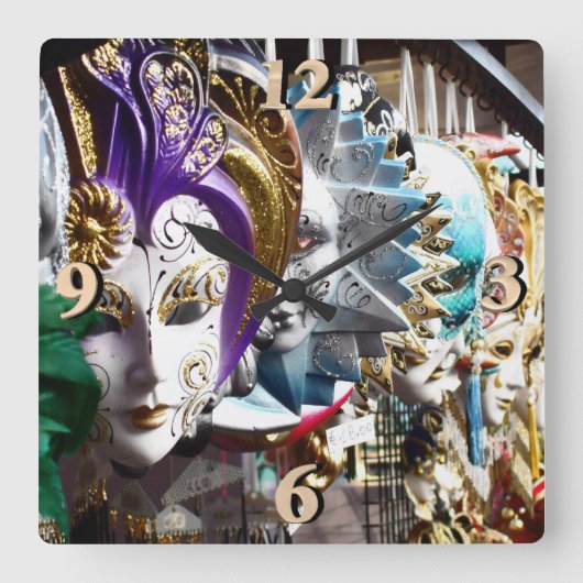 Venetiaanse maskers 1 vierkante klok (Voorkant)