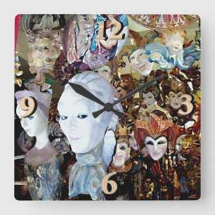 Venetiaanse maskers 2 vierkante klok