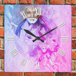  Venetiaanse maskers Art, Carnival dans, Italië Vierkante Klok