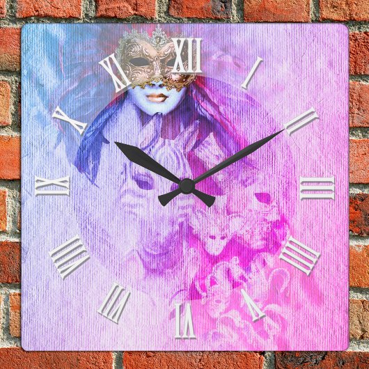  Venetiaanse maskers Art, Carnival dans, Italië Vierkante Klok