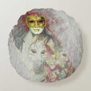 Venetiaanse maskers, carnaval, kunst - Italië Rond Kussen