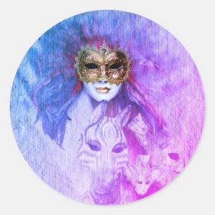 Venetiaanse maskers, carnaval, kunstwerk - Itali Ronde Sticker