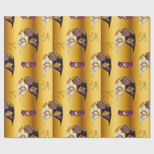 Venetiaanse maskers Paarse juwelen Carnivale Gold Cadeaupapier (Vlak)