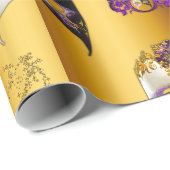 Venetiaanse maskers Paarse juwelen Carnivale Gold Cadeaupapier (Rol Hoek)