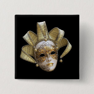 Venetiaanse maskers vierkante button 5,1 cm