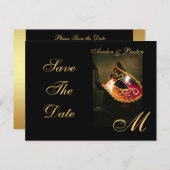 Venetiaanse Masquerade Mask Save the Date Briefkaa Aankondigingskaart (Voorkant / Achterkant)