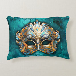 Venetiaanse Masquerade Masker op turquoise grond Accent Kussen