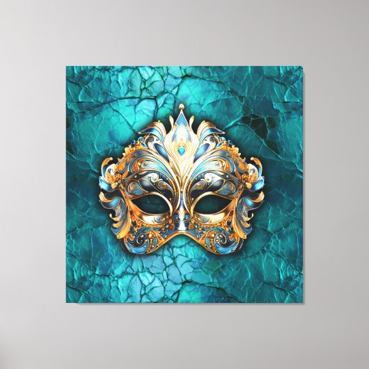 Venetiaanse Masquerade Masker op turquoise grond Canvas Afdruk (Voorkant)