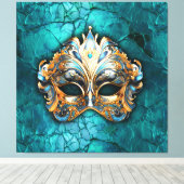 Venetiaanse Masquerade Masker op turquoise grond Canvas Afdruk (Insitu (Houten vloer))