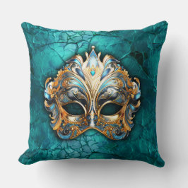 Venetiaanse Masquerade Masker op turquoise grond Kussen